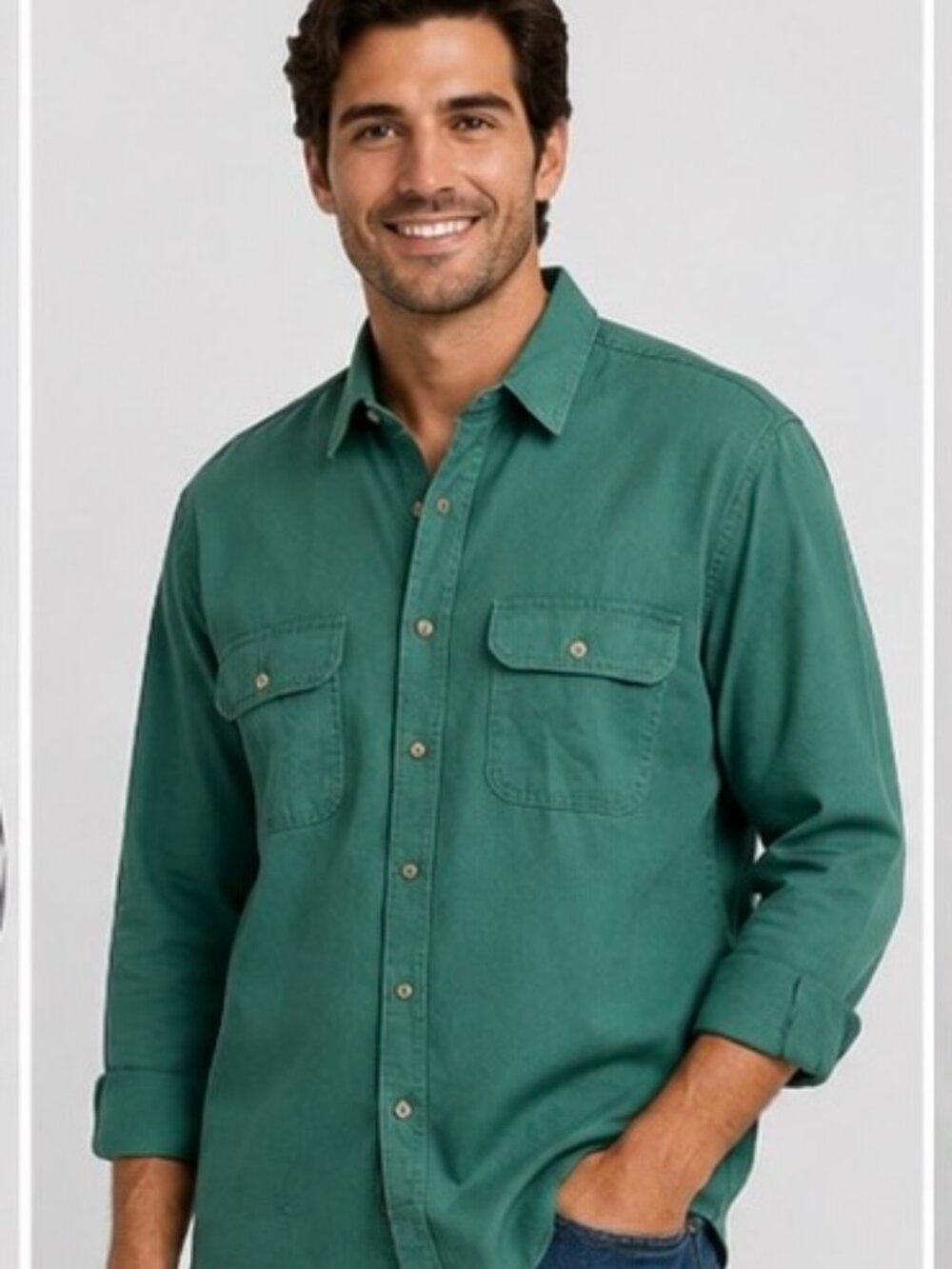 Eddie Bauer Outbound Twill Men’s Shirt Large Green 100% Cotton Button Front